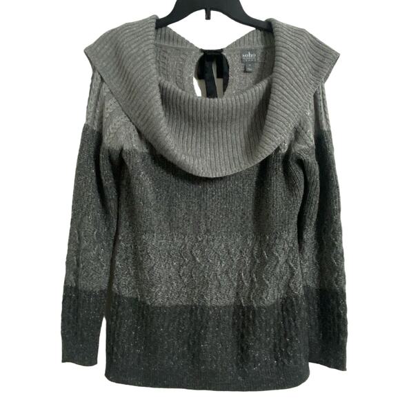 Soho NY & Co Jeans Sweater Charcoal Melange Off Shoulder Tie Back Women's Size M - Picture 2 of 8